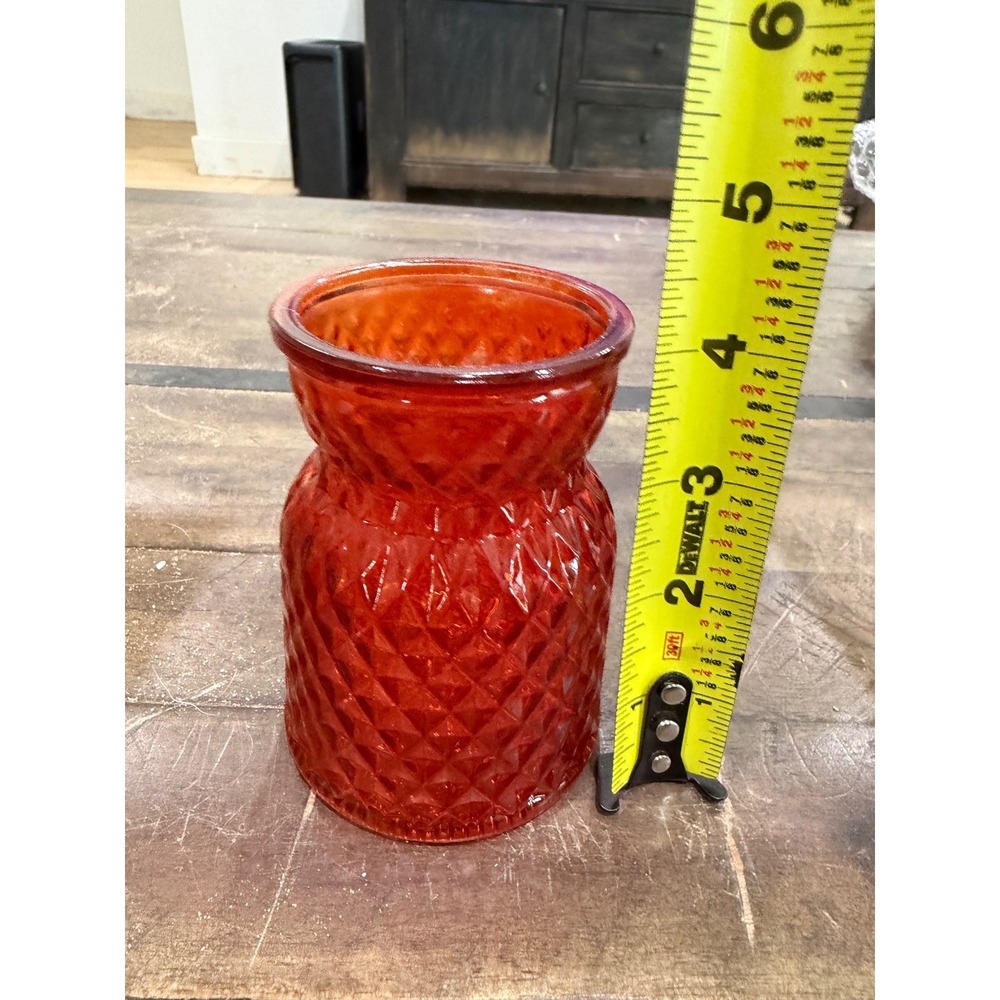 Vintage Orange Glass Bud Vase Diamond Quilted Pattern Small Decorative